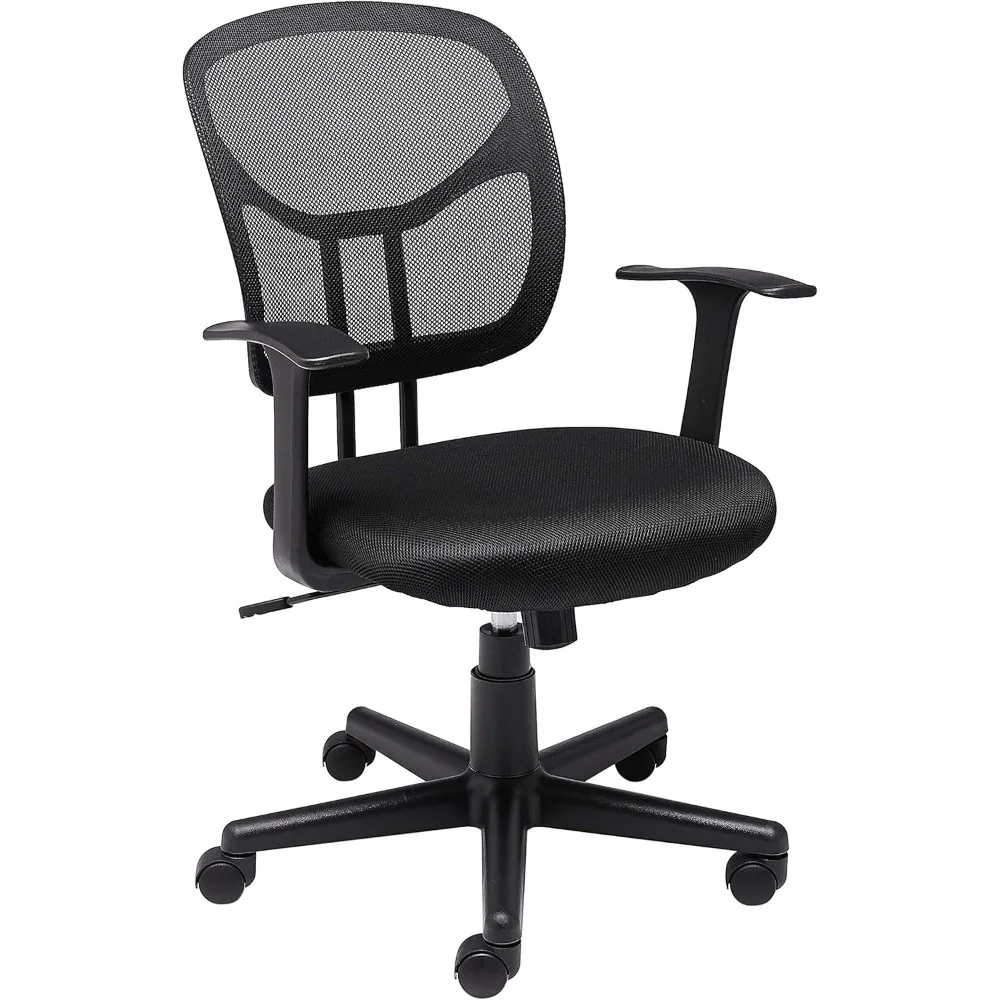 Mesh Mid-Back Adjustable-Height 360-Degree Swivel Office Desk Chair with Armrests, Lumbar Support and Easy To Assemble, Black