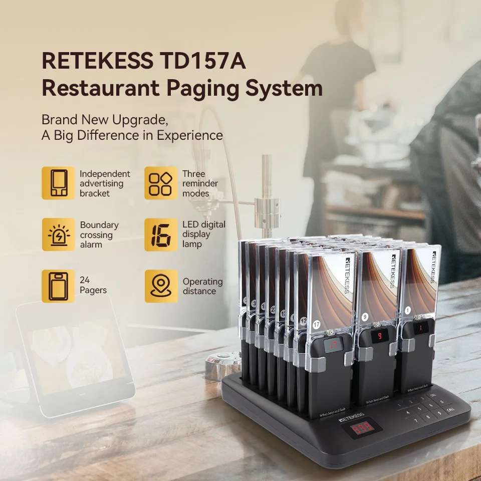 RETEKESS TD157A Restaurant Pager Wireless Calling System Coaster Buzzer With Display Board 800m PC Control For Cafe Food Truck