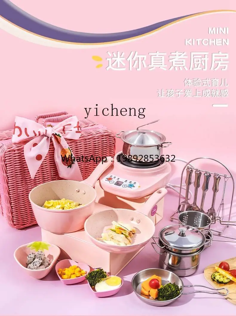 بدلة طهي حقيقية صغيرة للمطبخ، نسخة حقيقية، مجموعة كاملة لتناول الطعام للأطفال، مجموعة منزل لعب الطبخ الحقيقي #6