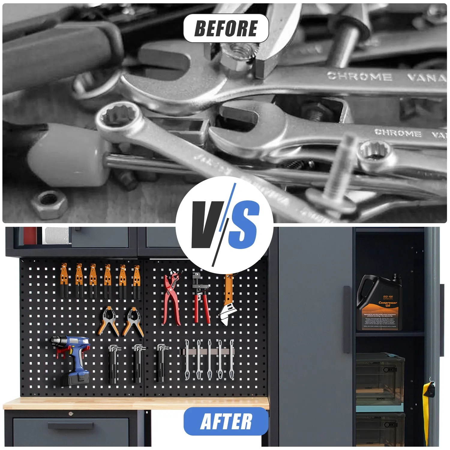 Garage Storage Cabinet System 7Pcs Workshop With Steel Cabinet Drawers Workbench