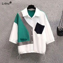 Mode Sommer Neue Patchwork Einfarbig Halbe Hülse Casual Shirts Gerade Lose Dünne Bequeme Koreanische frauen Kleidung 2022