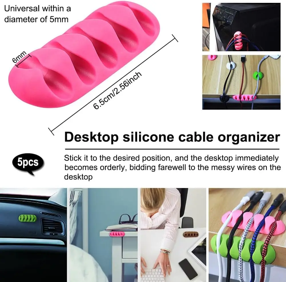 1/3/5Pcs Desktop Silicone Cable Winder Adhesive Earphone Cable Organizer Management Wire Storage Charger Cord Fixer Holder Clips