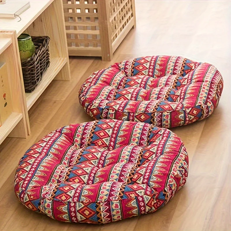 

YFY thickened round seat cushion futon bay window tatami cotton and linen seat fart in all seasons
