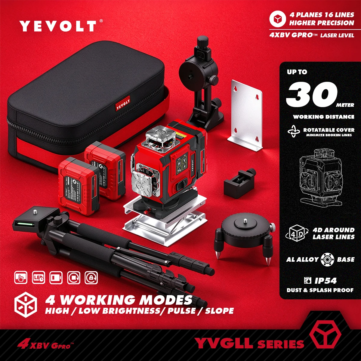 YEVOLT 4D 16-Linien-Grünlaser-Nivelliergerät 360° Horizontale und Vertikale Linien für Haushalt, DIY, Deckenverkleidung, Wandfliesen, Schrankmontage