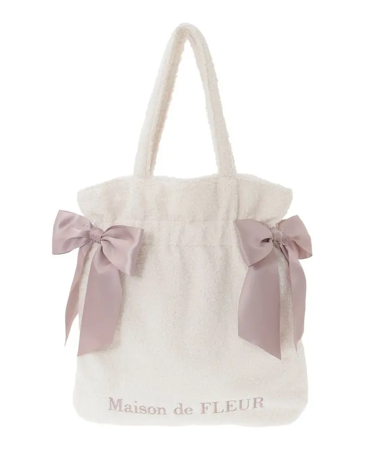 2025 Autumn New Girl Style Cute Sweet Teddy Velvet Lolita Double Bow Large Capacity Shoulder Portable Messenger Bag for Women