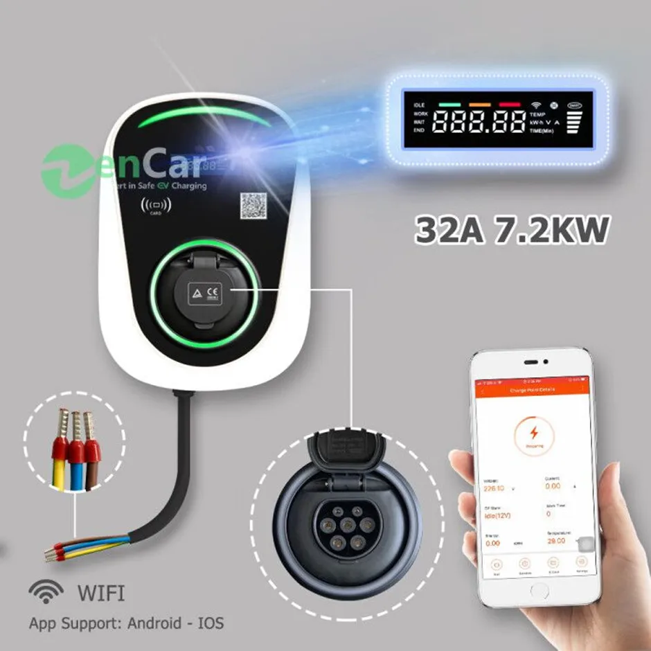 16A 32A Duosida Wallbox Wall Mounted Ev Charging Stations 7.2KW 11KW 22KW Type2 Socket With WiFi RFID Cards