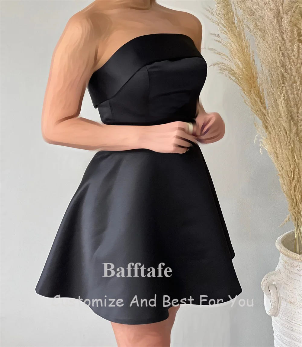 Bafftafe Simple Black Satin Homecoming Dresses Strapless Above Knee Mini Formal Special Prom Dress For Cocktail Gowns Customized