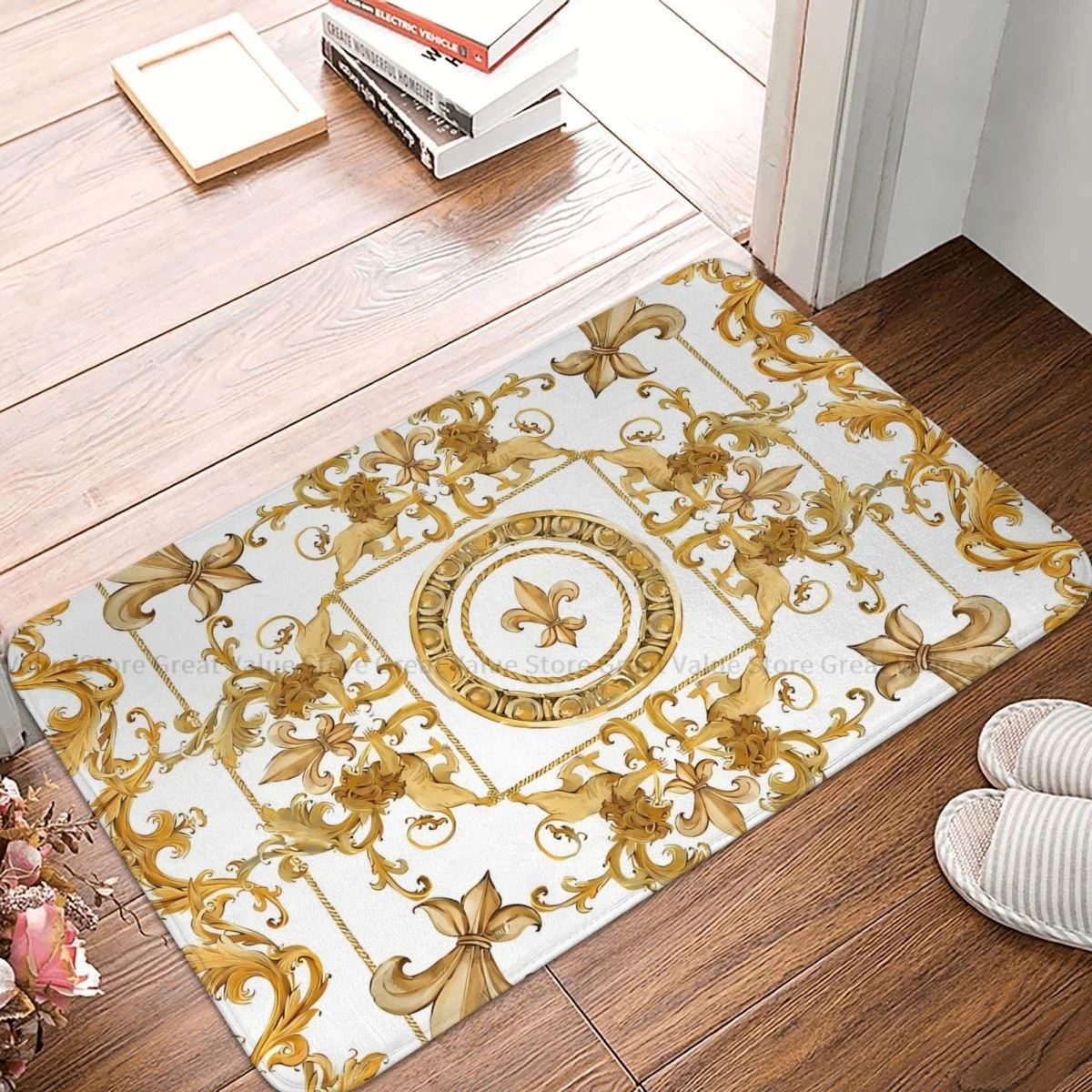 Golden Lion And Damask Anti-Slip Doormat Living Room Mat Special Hallway Carpet Entrance Door Rug Home Decorative