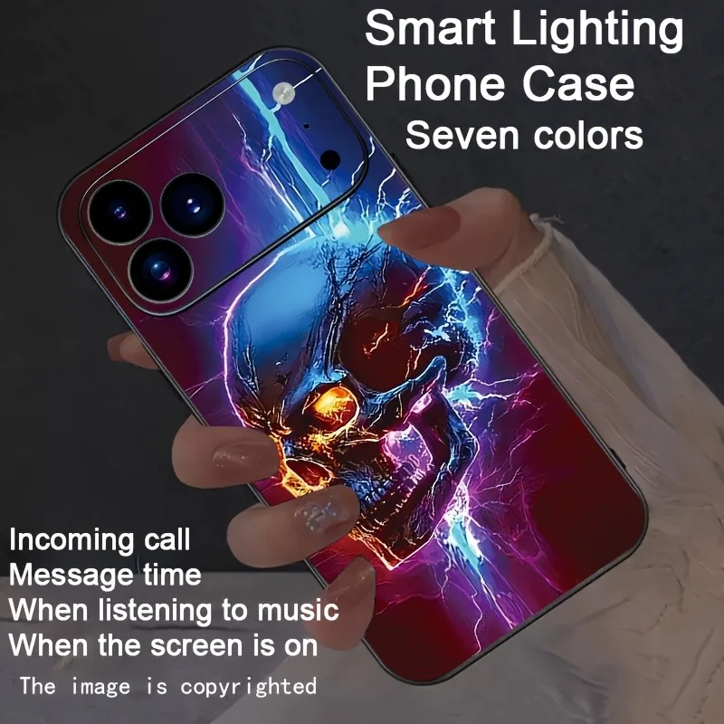 

Electric Light Skeleton LED Light Phone Case For iPhone 17 Air 16 15 14 13 12 11 Pro Max 16E Cool Skull Light Glow Back Cover