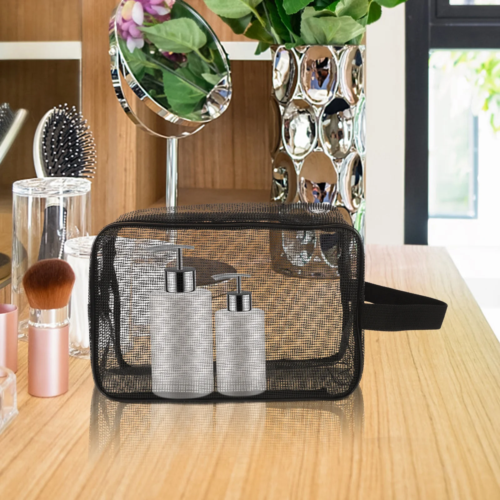 

Mesh Toiletry Bag Zipper Large Capacity Breathable Mesh Shower Bag Portable Handle Travel Gym Camping Organizer