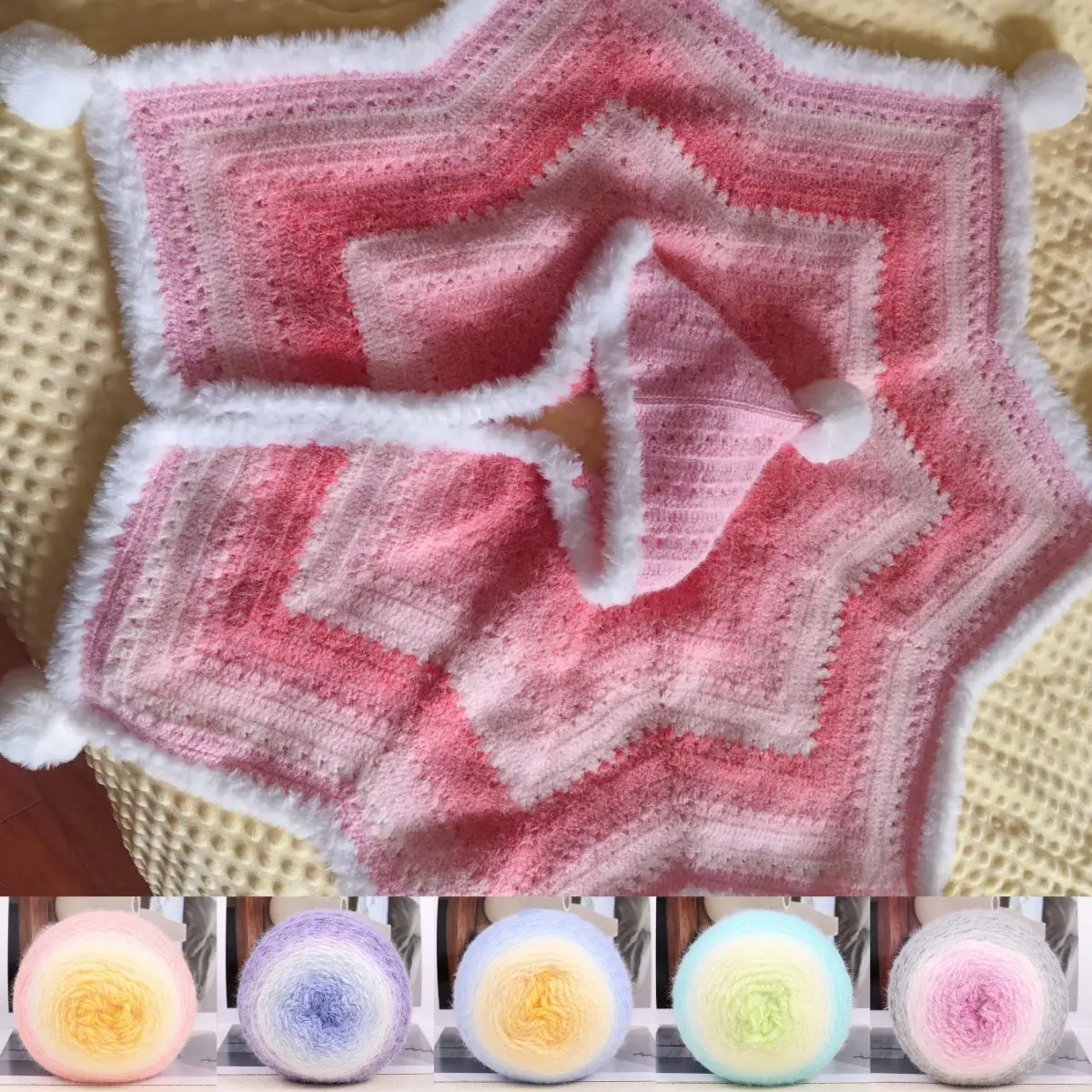 380g Gradient Long Staple Blended Yarn, 100% Acrylic，DIY Rose Bouquet & Star Blanket, Craft Yarn for Boho Projects
