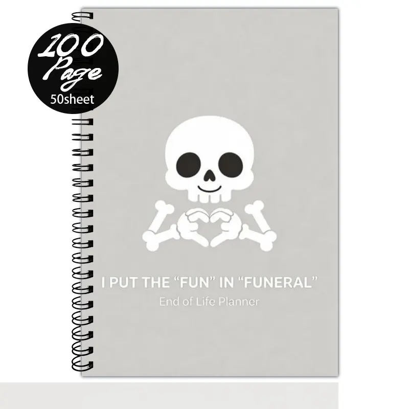A5Spiral Notebook,End Of Life Planner Organizer Notebook with Cute Skull Design,Guided Final Arrangements When I'm Gone Workbook