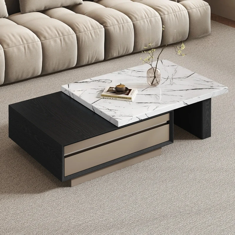 light luxury marble coffee table TV cabinet combination retractable small apartment home high sense