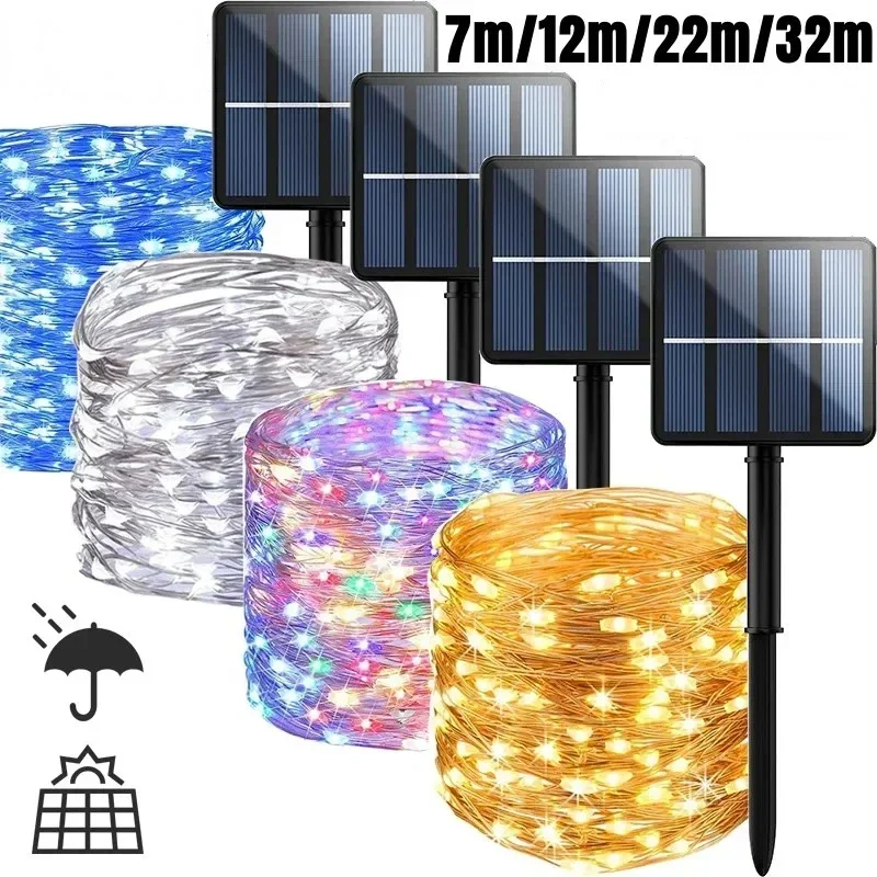 Outdoor Solar String Light LED Fairy Garland 8 Mode Garden Yard Party Christmas Decoration Copper Wire Lamp