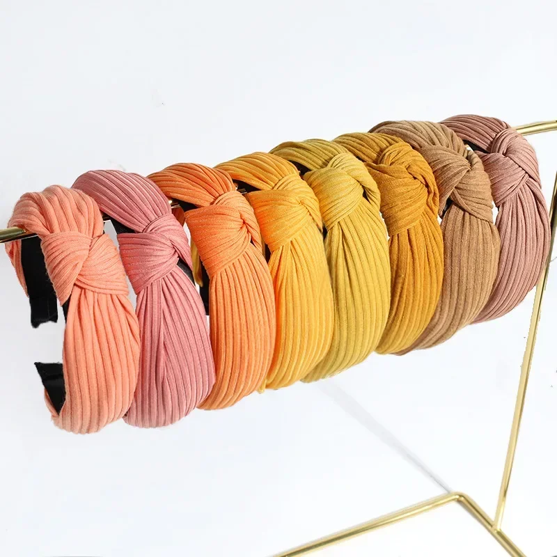 European American New Solid Knotted Hairbands Wide Cross Knit Hair Hoop Headwear Girls Women Hair Accessories