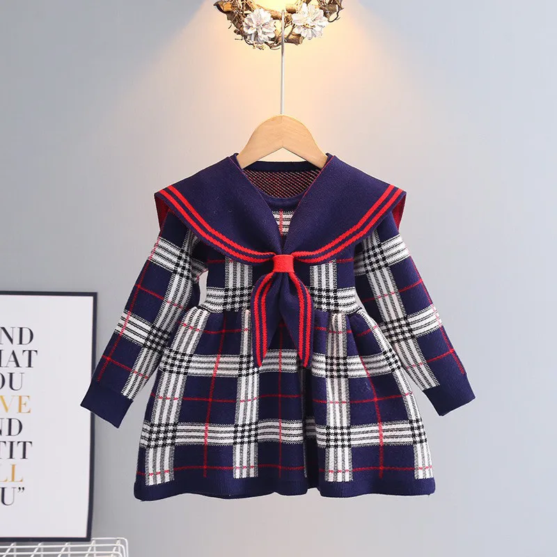

Baby Girls' Sweater Dress Spring and Autumn New Children's College Style Knitted Dress 90-130cm