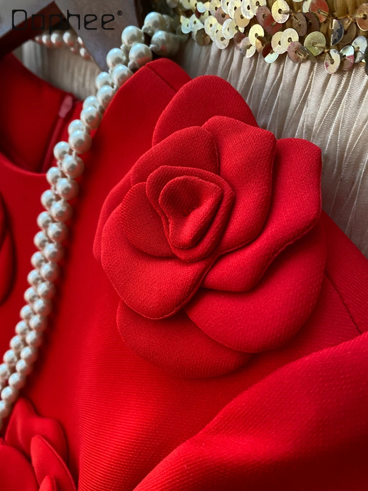 Robes de soirée de tempérament élégant fleur tridimensionnelle à manches courtes Simple Style classique Mini robe femmes robes trapèze