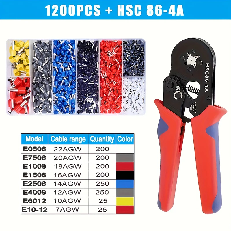 Alicates de prensado HSC8 6-4 0,25-10mm 2 23-7AWG para terminales tubulares de virola juego de abrazaderas de prensado de virola herramienta de electricista de cabeza de alambre