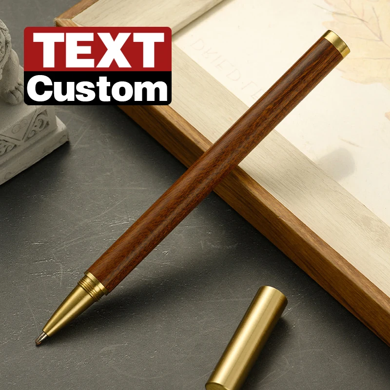Personalized Luxury Solid Wood Brass Rollerball Pen Free Custom Name Engraving Retro Business Ballpoint Pen Gift