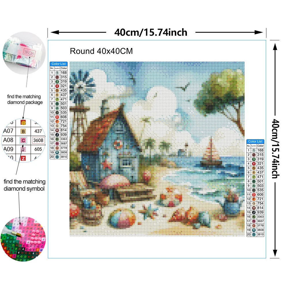 Beach Vacation House Diamond Painting Set Sailboat Landscape Cross Embroidery Rhinestone Mosaic DIY Art Designer Home Decor Gift