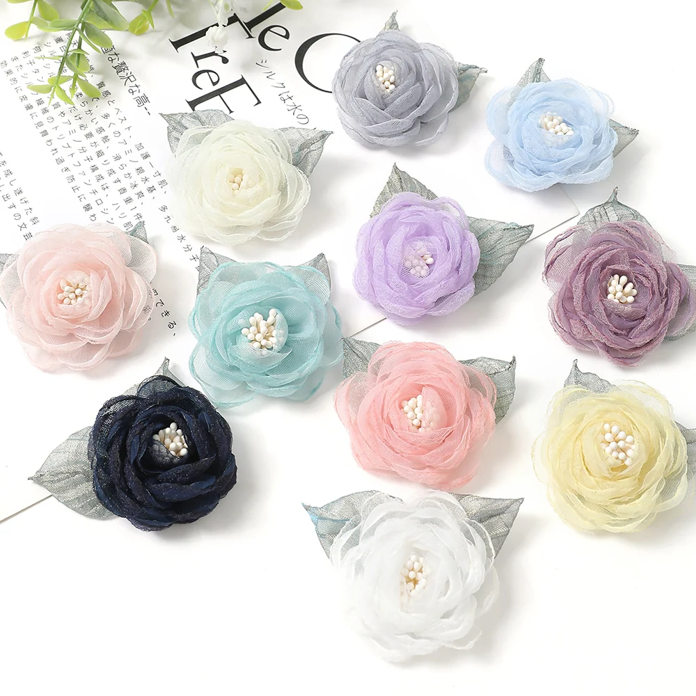 5PCs Yarn Rose Artificial Flowers Head For Home Wedding Decoration DIY Bride Hair Wreath Girls Gift Clothing Dress Accessories