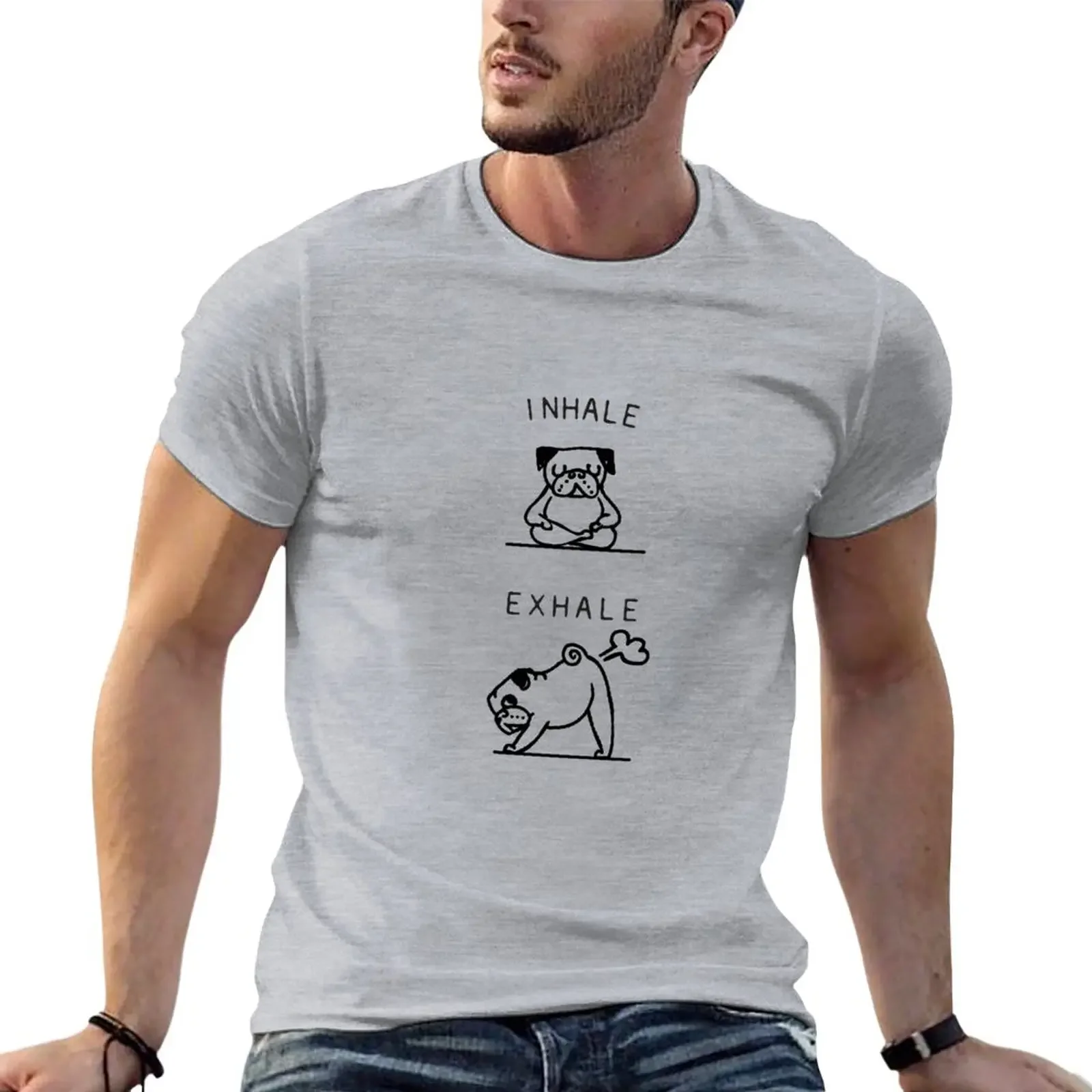 Inhale Exhale Pug T-Shirt oversized tops mens graphic t-shirts pack