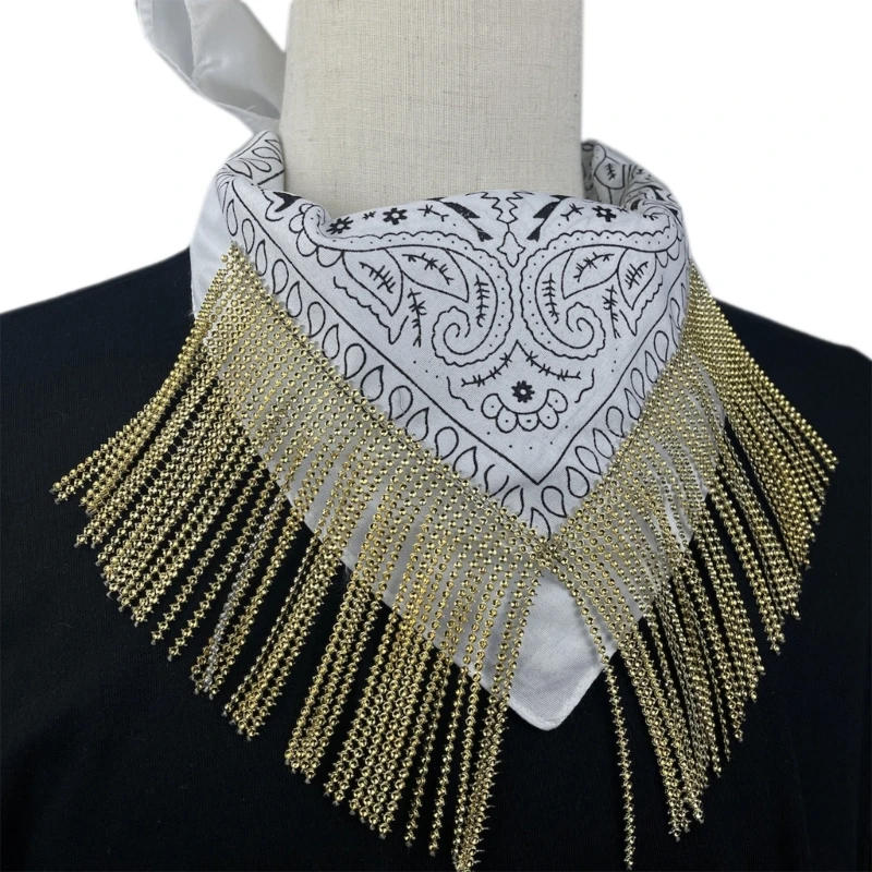 Exquisite Versatile Turban  Bar Bandana with Diamond Fringe Headscarf Embellished Bandana for Cowboy Cowgirl