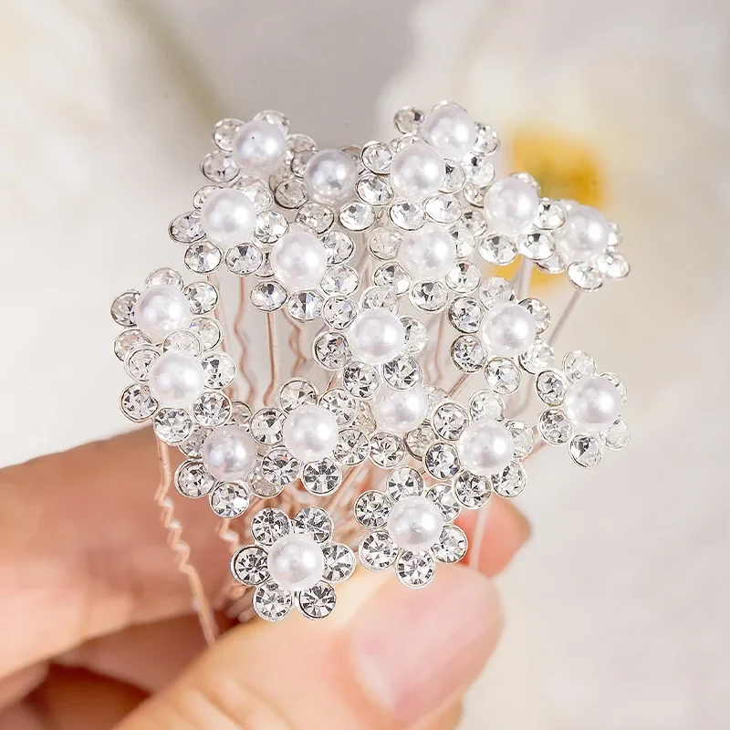 10Pcs Wedding Bridal Pearl Flower Crystal Hair Pins Clips Bridesmaid Beautiful Trimmer Updo Decor Women Creative Gifts Accessory