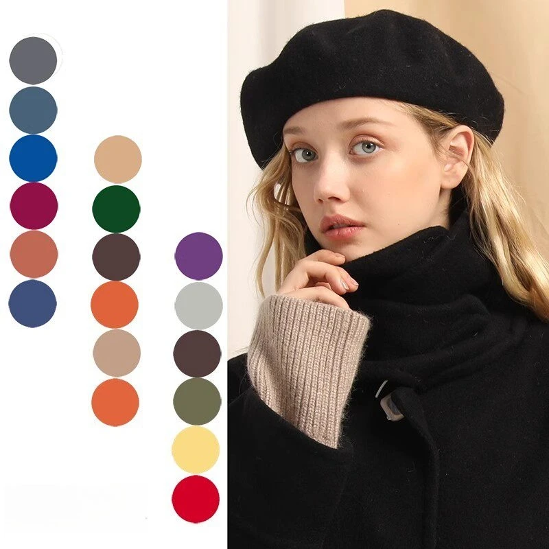 1pc Retro Multi-color Thick Beret Winter Autumn Artist Elegant French Retro Plain Painter Hat for Women Warm Outdoors Tralve Cap
