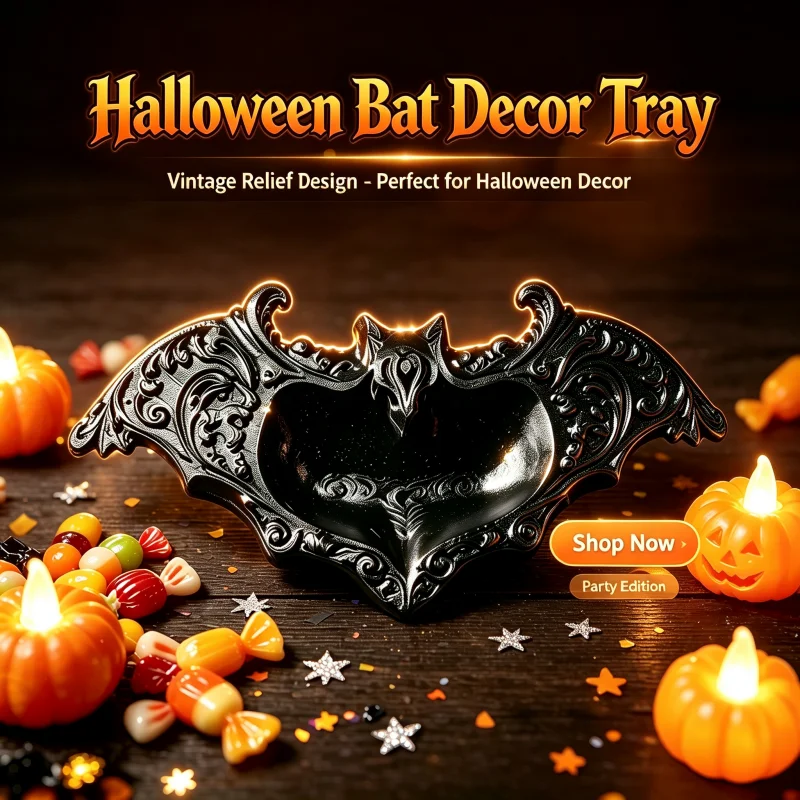 Gothic Bat-Shaped Decorative Tray, Non-Ceramic Halloween Storage Tray, Bat Ornament Storage Holder for Dressing Table and Bedside Table, Halloween Party Decoration