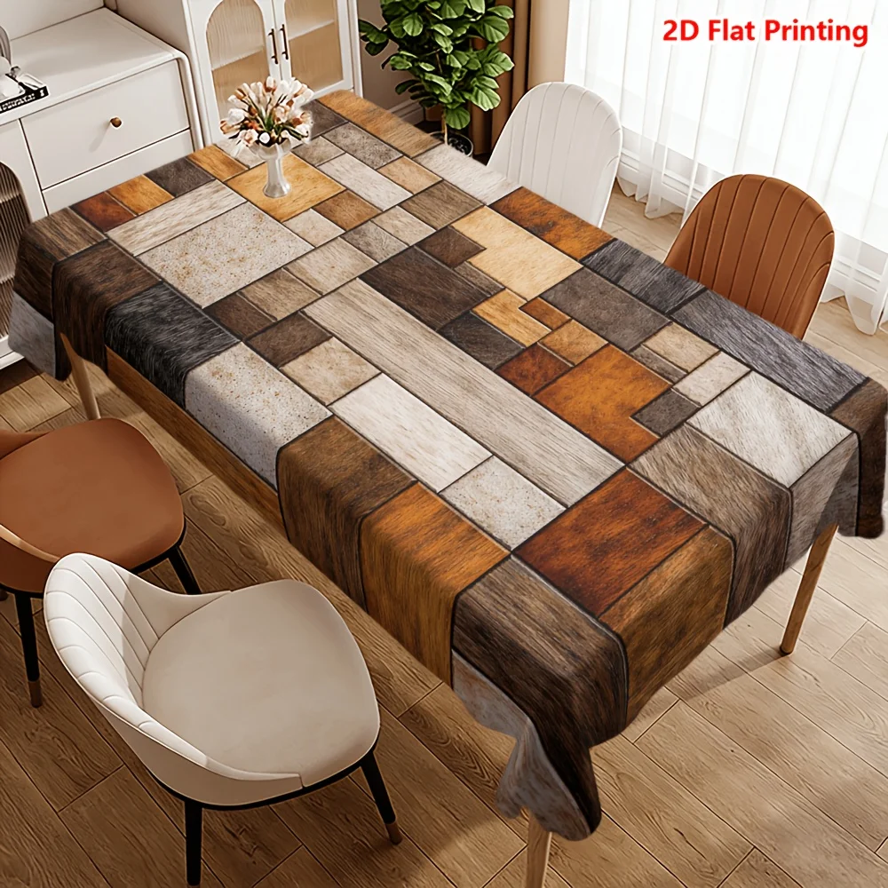 1pc Tablecloth, Retro Wood Grain Patchwork Pattern Tablecloth Suitable for Kitchen and Dining Roomzyc