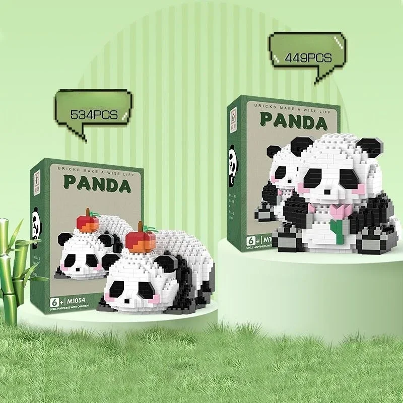 Figuras de bloques de construcción de la serie Panda para niños y niñas, Micro modelo, ladrillos de diamantes DIY, juguetes de cumpleaños