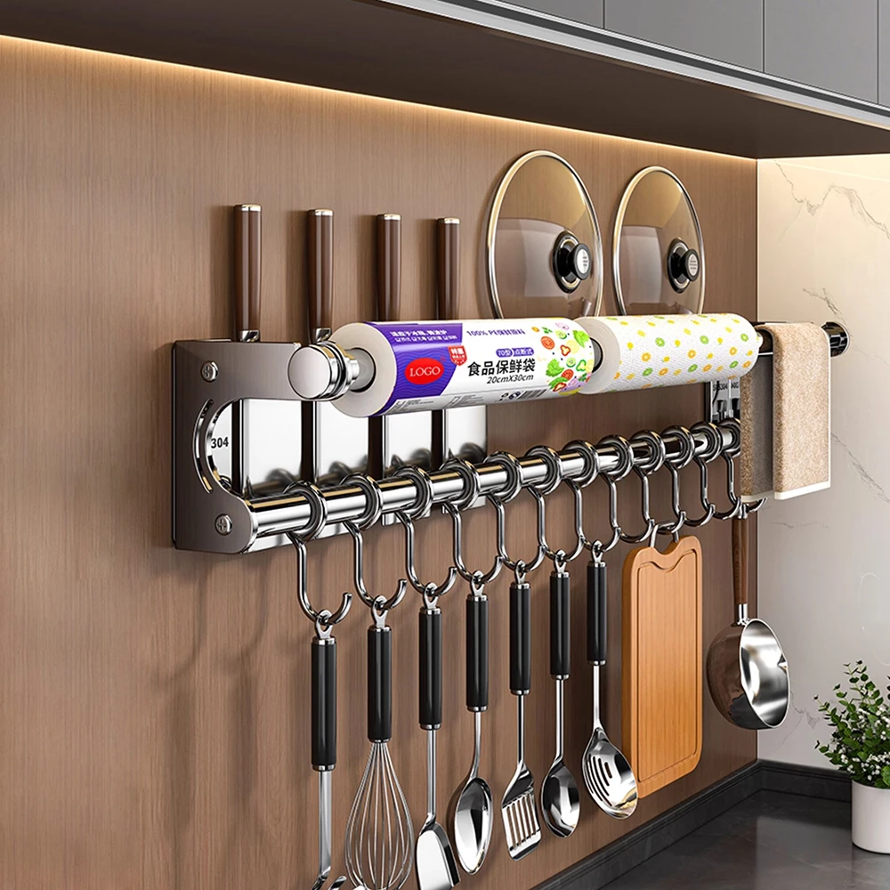 Kitchen Shelf Rack Stainless Steel Household Wall-mounted Seasoning Chopstick Knife Holder Storage Organizer Kitchen Hanger Rack