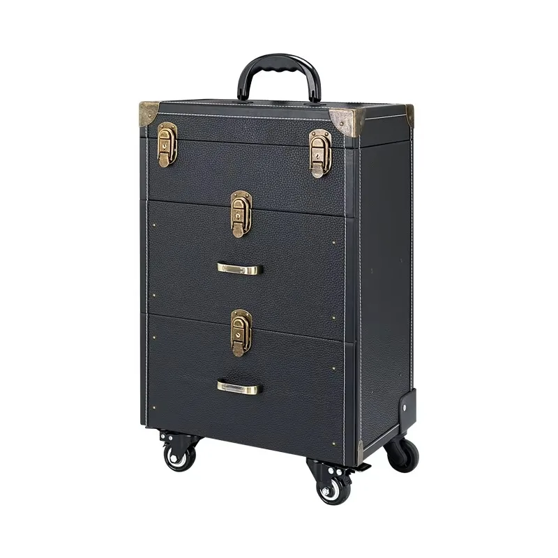 Custodia per trucco con ruota universale staccabile alla moda calda Cassetta degli attrezzi per tatuaggi per unghie di bellezza con asta di trazione personalizzata con cassetto per i viaggi