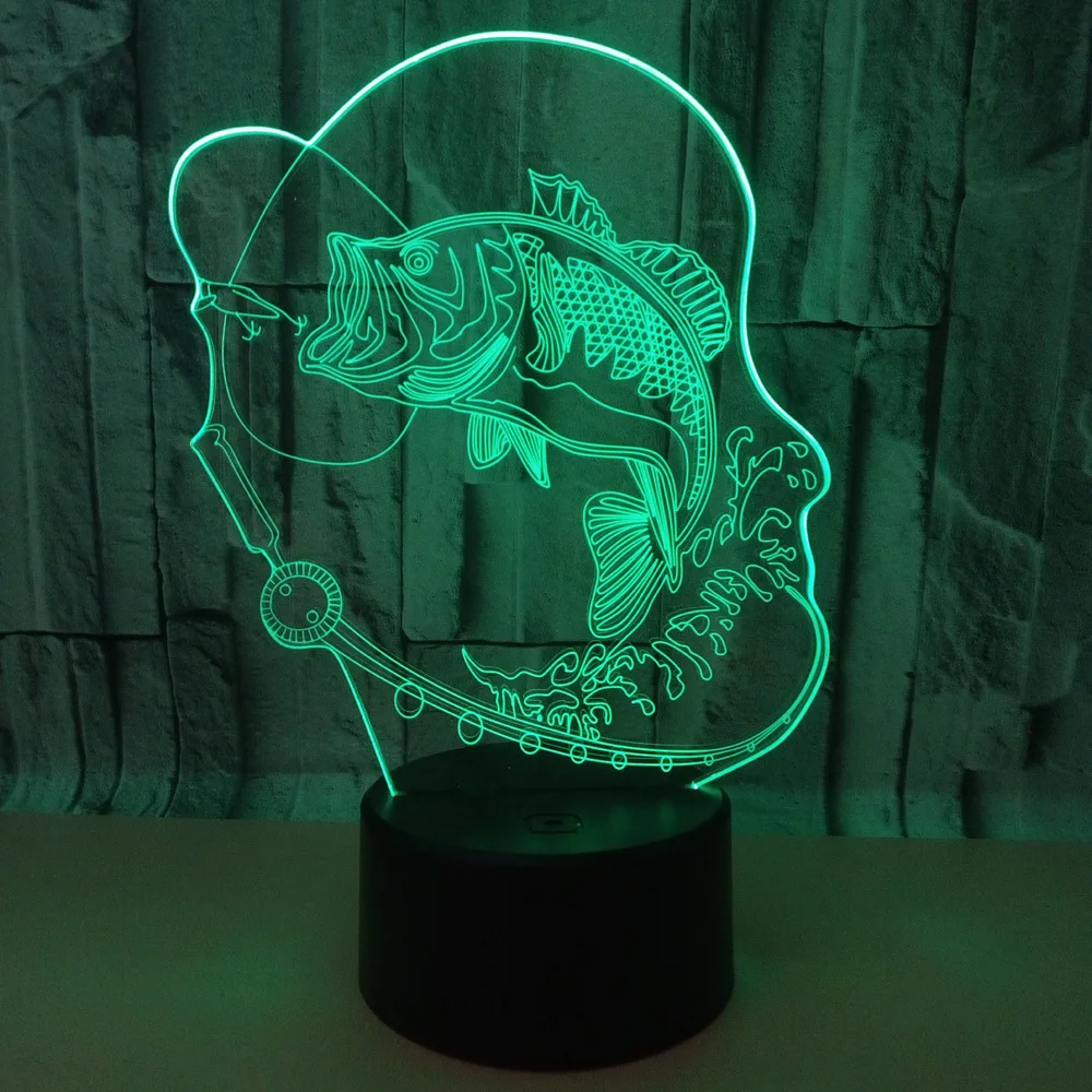 Nighdn 3D Fishing Fish Night Lamp LED Illusion Night Light 7 Color Changing Touch Switch Table Desk Decoration Lamps Gift Toys