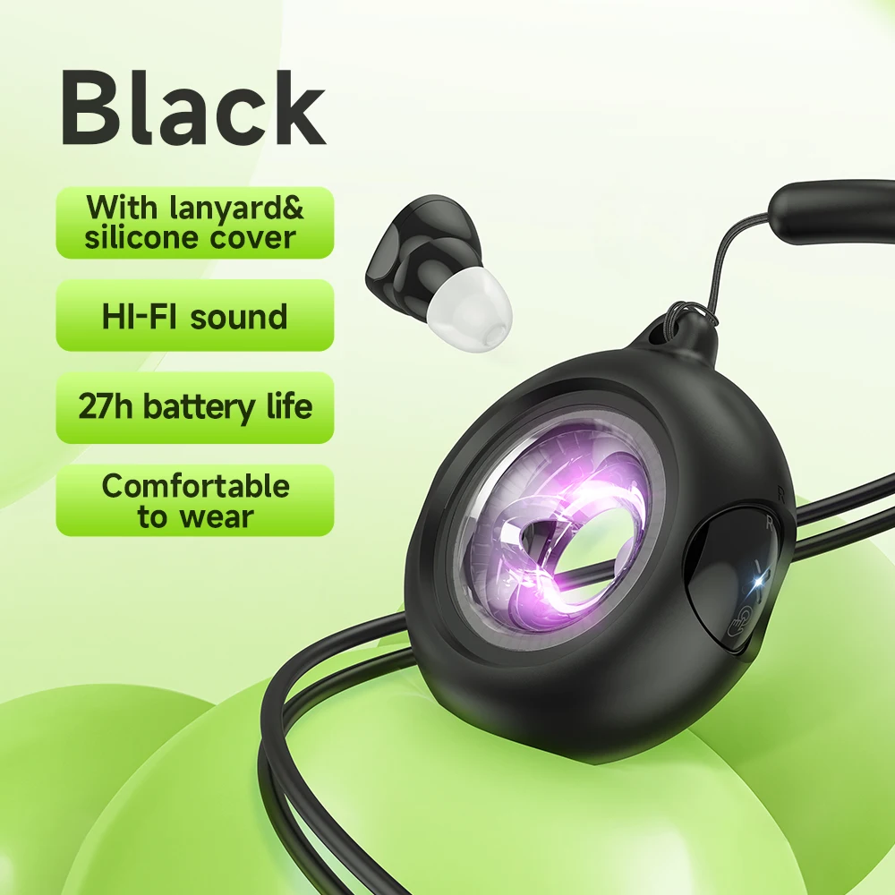 

HOCO EW71 Mini Rope Portable Wireless Bluetooth 5.4 Earphone with Atmosphere Light Colorful Music HiFi Stereo Audio TWS Earbuds