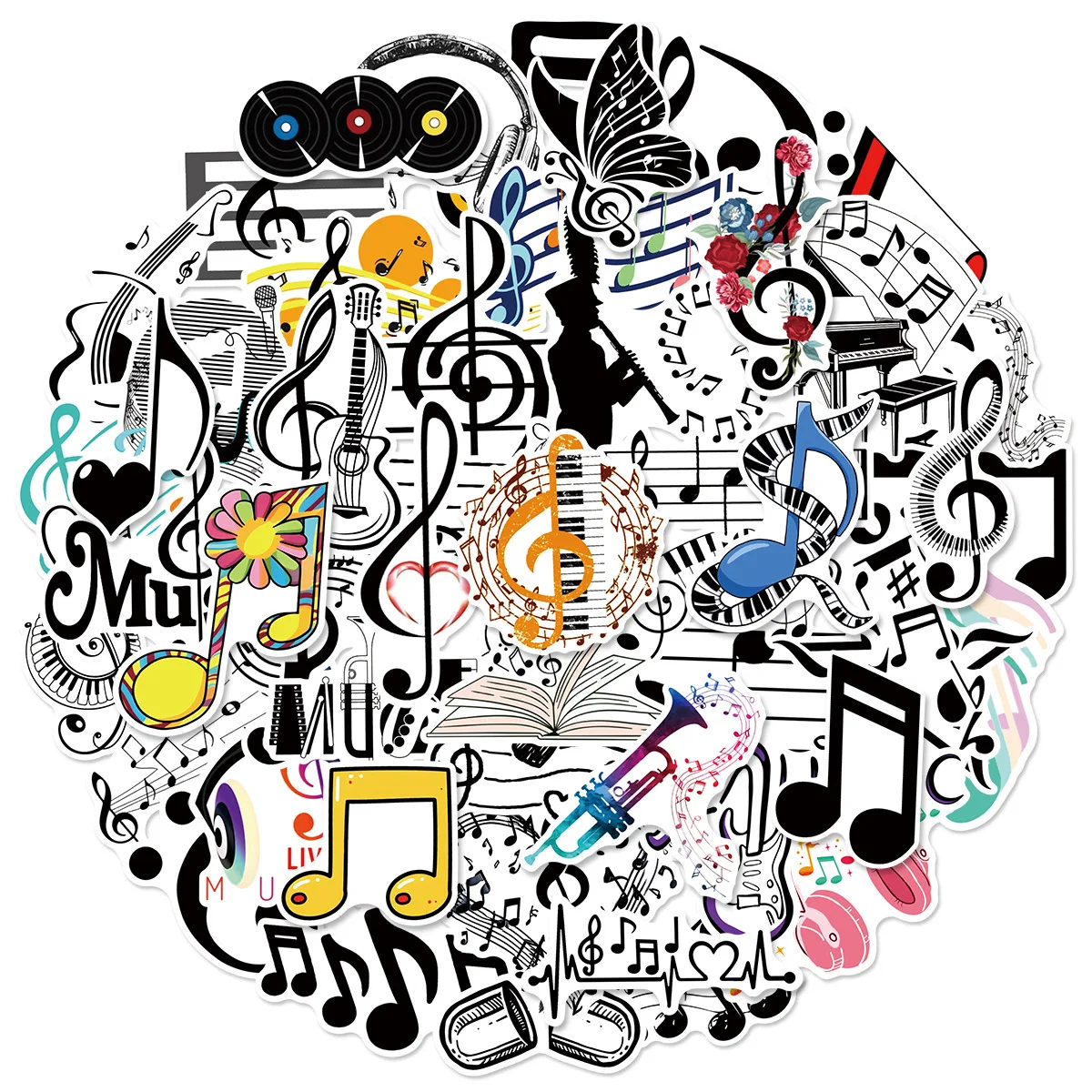 

50PCS Musical Notes Graffiti Stickers Cartoon Fun Waterproof Decals Personalized Creative DIY Refrigerator Piano Phone Case