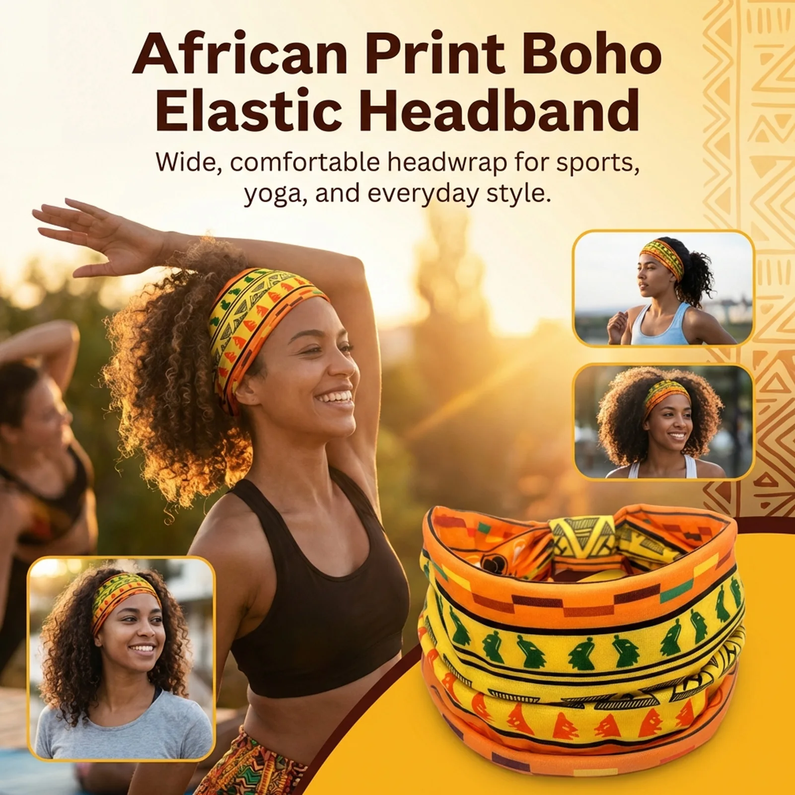 Damen Boho Kopftuch Afrikanischer Druck Turban Breites Dehnbares Stirnband Yoga Kopfbedeckung Hippie Haaraccessoires Ethnischer Stil Haarbänder – Detail 5