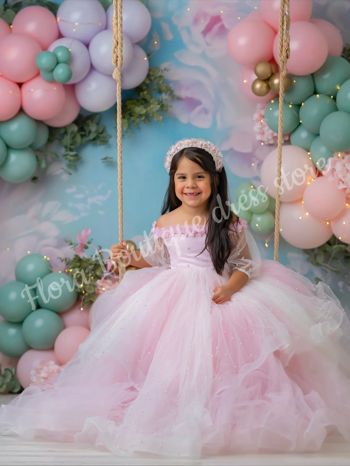 Customized Pink 3D floral Pearl Chiffon Flower Girl Dress For Dance Performances Wedding Ceremonies Formal Receptions Parties