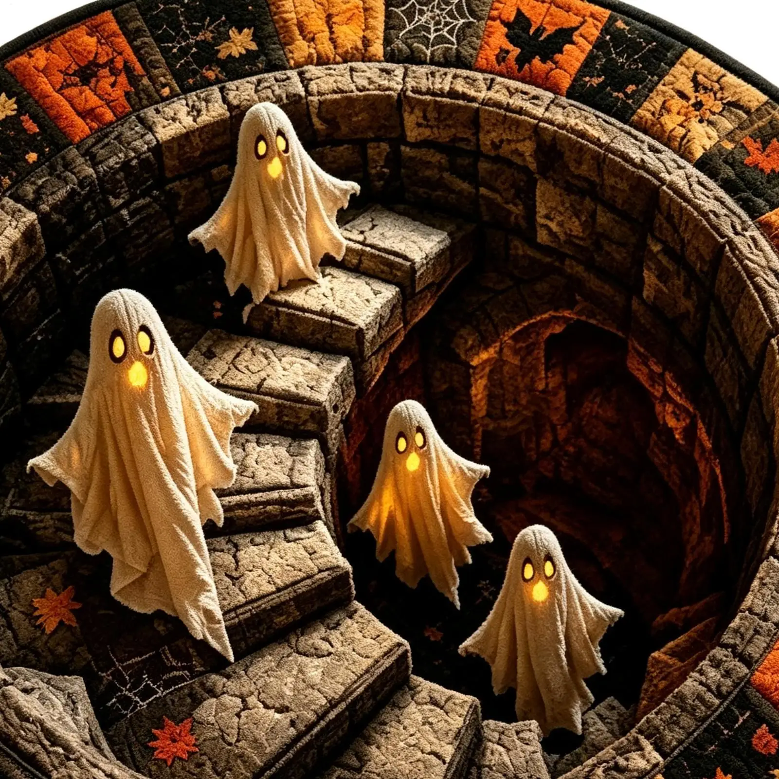 Ghostly Staircase Round Rug Halloween Illusion Rug Spooky Halloween Optical Illusion Rug Haunted Optical Effect Abstract Carpet