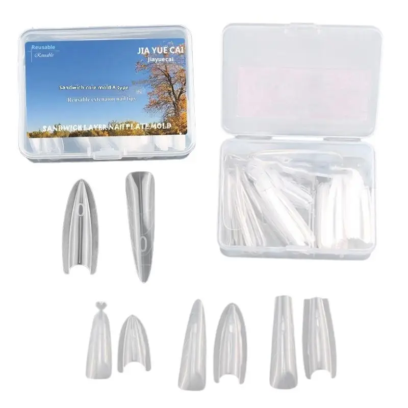 Sandwich Dual Nail Forms 60pcs 15Size Quick Extensions-Dual Forms T-shaped Ellipse Manicure Forms Top Mold Bottom Mold
