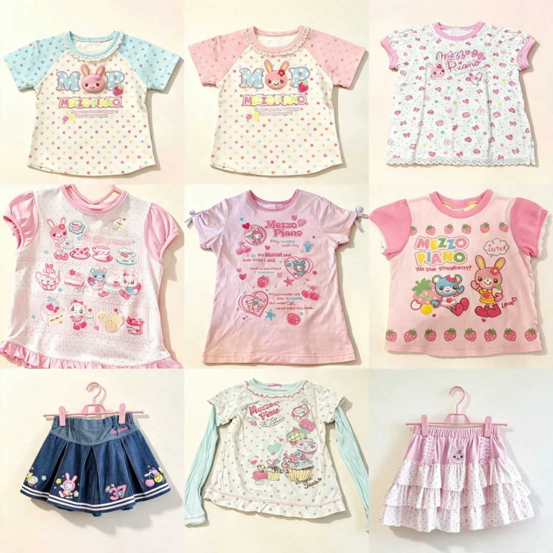 Japanese Kawaii Lolita Style Skirt Set Women Sweet Bow Cat Print  T-shirt Cute Cake Mini Skirts Y2k Harajuku 2 Piece Sets New