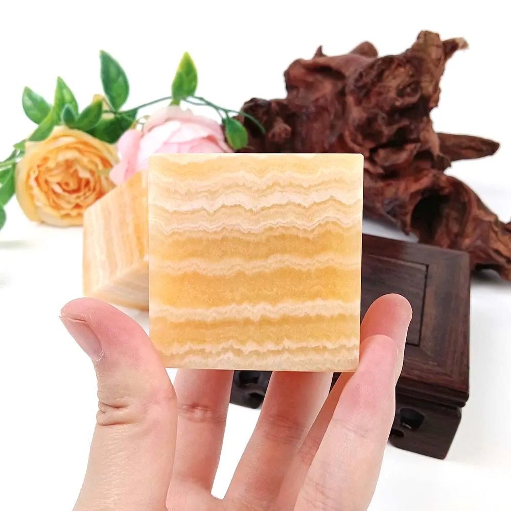 Natural Crystal Yellow Calcite Square Cube Home Foyer Accessories Purification Of The Mind Halloween Decoration Healing