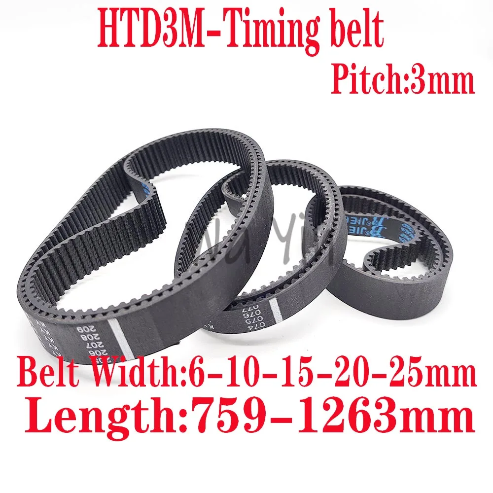 

HTD3M Width 6/10/15/20/25mm Timing Belt Circumference 759-1263mm Pitch 3mm Rubber Closed Loop Belt HTD-3M