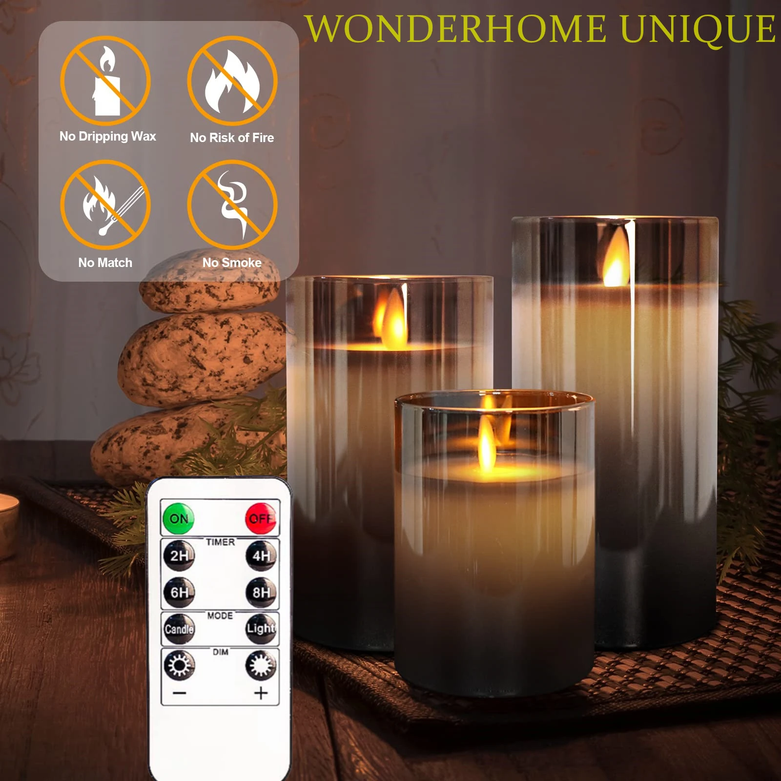 3Pcs Set 4/5/6 inches Led Flameless Electric Candles Lamp Real Wax Glass Battery Flickering Fake Tealight Candle for Wedding