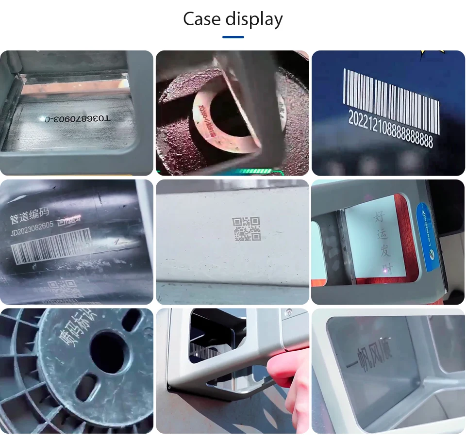 Portable handheld laser marking machine with built-in computer and rechargeable battery.