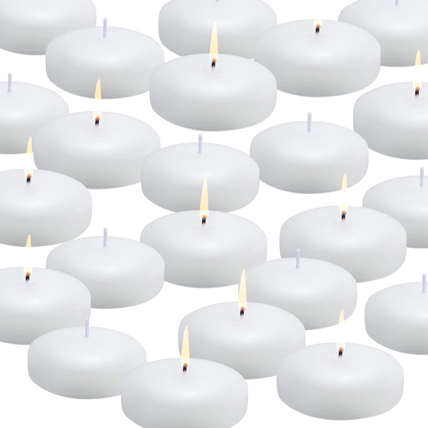 Unscented 3 White Dripless Wax Burning Floating Candles - 24 Pack for Weddings, Parties, Holidays - Perfect for Cylinder Vases