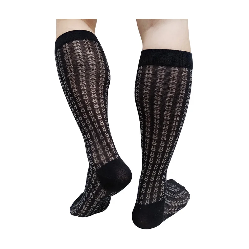 

Полосатые мужские длинные носки-трубочки, черный деловой костюм, деловой костюм, модные сексуальные чулки, прозрачные эротические мужские носки