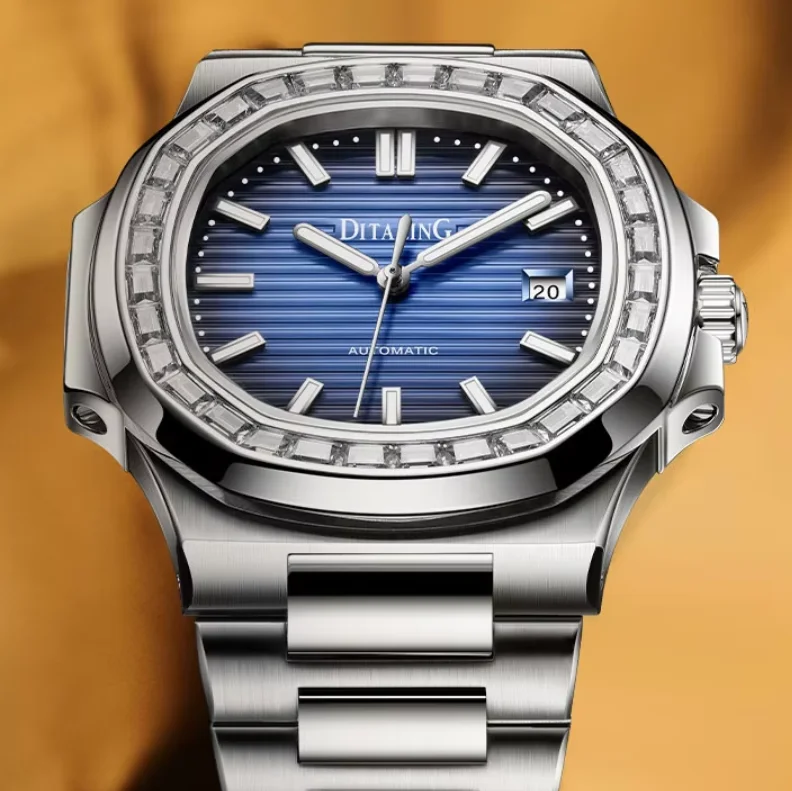 DITALING Men Automatic Watch 42.5mm Luxury Mechanical Wristwatch Waterproof Sapphire Mirror Luminous Crystal Bezel