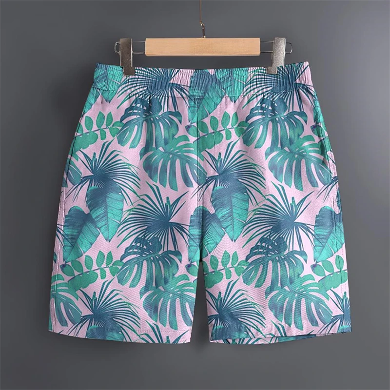 Vintage Plant Leaves Nature Style Beach Short For Men Drawstring 3D Print Breathable Swim Trunks Summer Harajuku Street Shorts